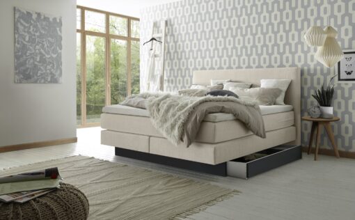 Lit boxspring incl. espace de rangement Denver Hasena 160x200 cm Beige / Anthracite_1