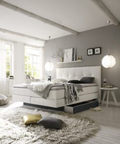 Lit boxspring incl. espace de rangement Miami Hasena 160x200 cm Blanc / Anthracite_1