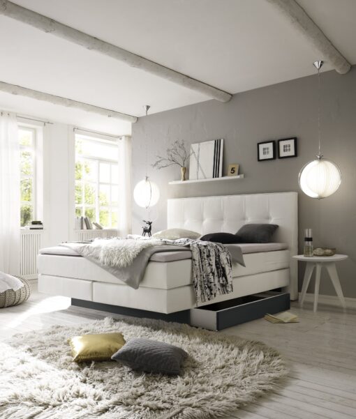 Lit boxspring incl. espace de rangement Miami Hasena 140x200 cm Blanc / Anthracite_1