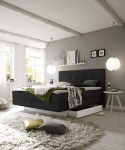 Lit boxspring incl. espace de rangement Miami Hasena 140x200 cm Anthracite / Blanc_1