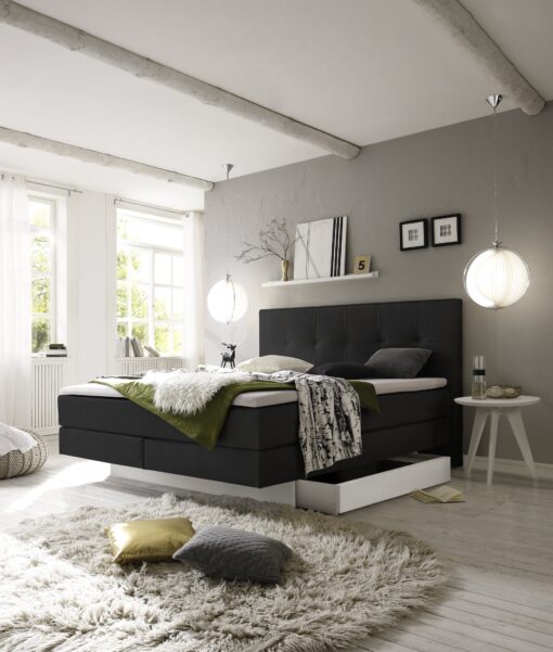 Lit boxspring incl. espace de rangement Miami Hasena 180x200 cm Anthracite / Blanc_1