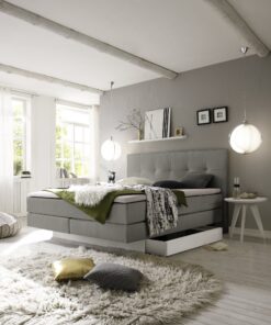 Lit boxspring incl. espace de rangement Miami Hasena 180x200 cm Gris / Blanc_1