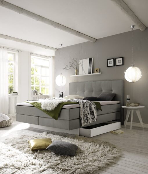 Lit boxspring incl. espace de rangement Miami Hasena 180x200 cm Gris / Blanc_1