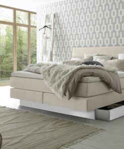 Lit boxspring incl. espace de rangement Denver Hasena 140x200 cm Beige / Blanc_1