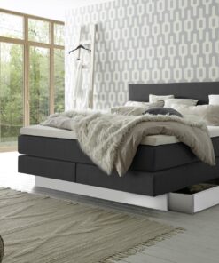 Lit boxspring incl. espace de rangement Denver Hasena 140x200 cm Anthracite / Blanc_1