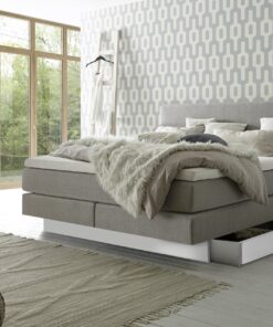 Lit boxspring incl. espace de rangement Denver Hasena 140x200 cm Gris / Blanc_1