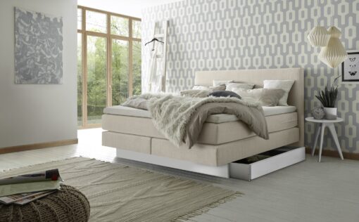 Lit boxspring incl. espace de rangement Denver Hasena 160x200 cm Beige / Blanc_1