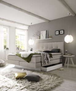 Lit boxspring incl. espace de rangement Miami Hasena 180x200 cm Beige / Blanc_1