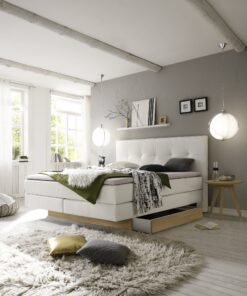 Lit boxspring incl. espace de rangement Miami Hasena 140x200 cm Blanc / Brun_1