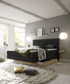 Lit boxspring incl. espace de rangement Miami Hasena 140x200 cm Anthracite / Brun_1