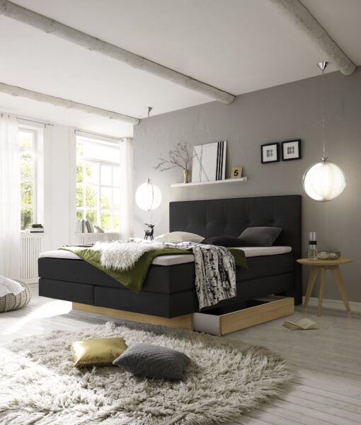 Lit boxspring incl. espace de rangement Miami Hasena 140x200 cm Anthracite / Brun_1