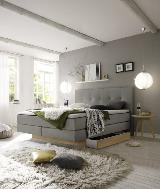 Lit boxspring incl. espace de rangement Miami Hasena 140x200 cm Gris / Brun_1