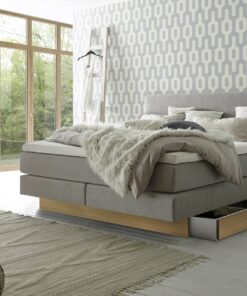 Lit boxspring incl. espace de rangement Denver Hasena 140x200 cm Gris / Brun_1