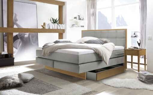 Lit boxspring incl. espace de rangement Ottawa Hasena 140x200 cm Gris / Brun_1