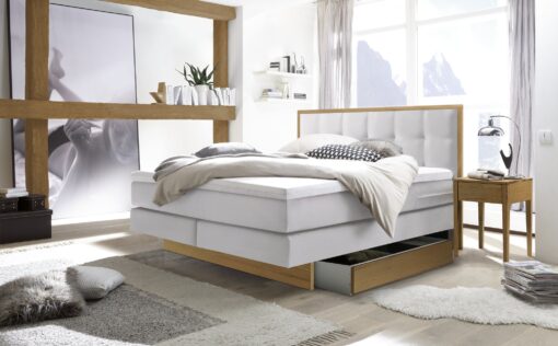 Lit boxspring incl. espace de rangement Ottawa Hasena 160x200 cm Blanc / Brun_1