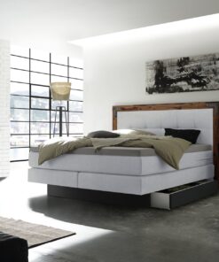 Lit boxspring incl. espace de rangement Nevada Hasena 140x200 cm Blanc / Brun_1