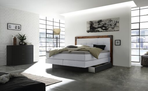 Lit boxspring incl. espace de rangement Nevada Hasena 140x200 cm Blanc / Brun_1