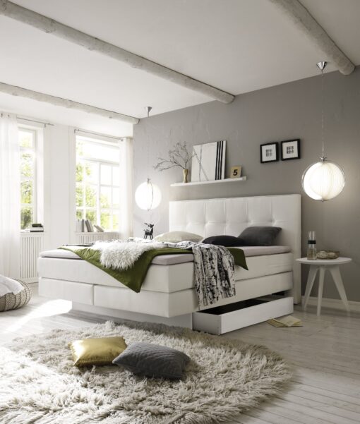 Lit boxspring incl. espace de rangement Miami Hasena 160x200 cm Blanc_1