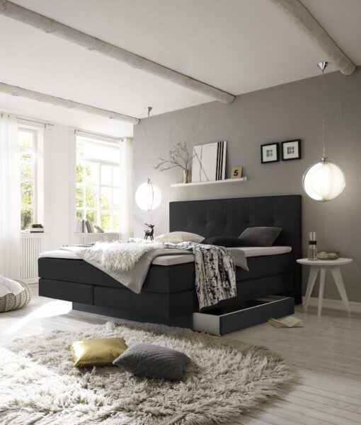 Lit boxspring incl. espace de rangement Miami Hasena 180x200 cm Anthracite_1