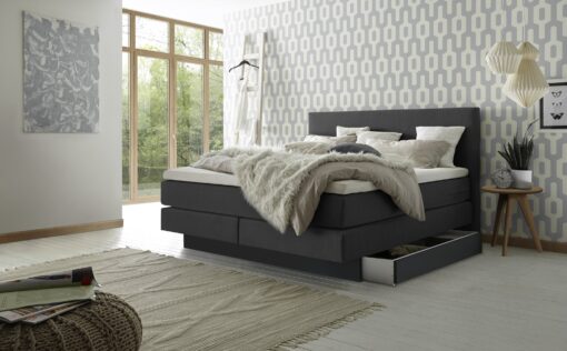 Lit boxspring incl. espace de rangement Denver Hasena 140x200 cm Anthracite_1