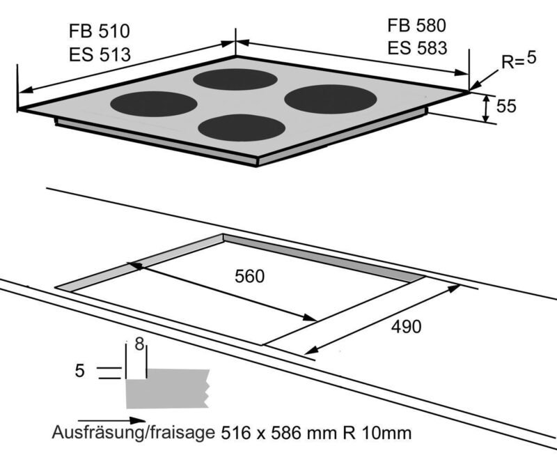 FORS Champs d'induction à fleur 60 cm 58 cm TI 64 FB