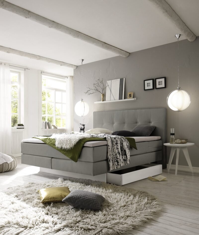 Lit boxspring incl. espace de rangement Miami Hasena 180x200 cm Gris / Blanc – Image 2