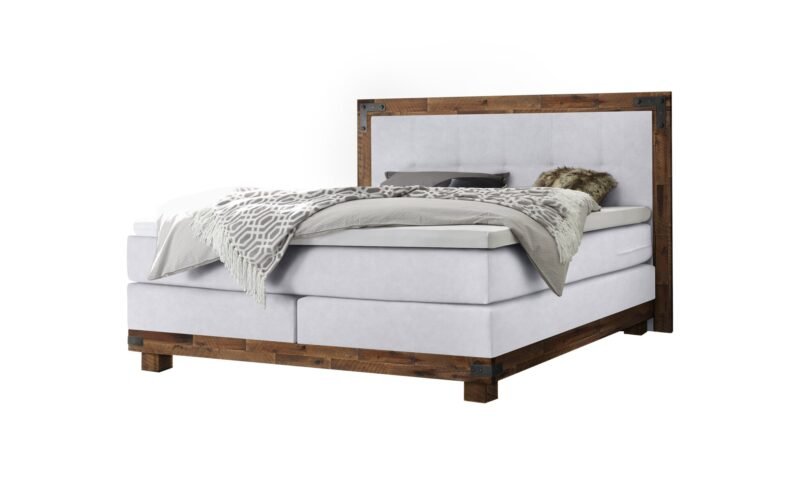 Boxspring bett Chicago Hasena 180x200 cm, Weiß / Braun