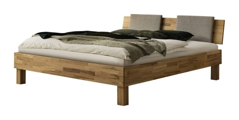 Bett Piemonte Hasena Buche herz rot massiv aus holz 335-Pepe grey 200x200 cm Grau / Braun