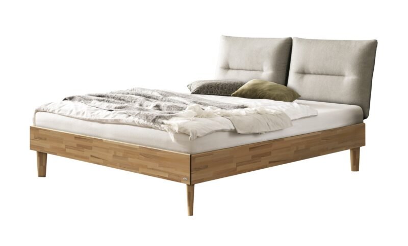 Bett Emilia Hasena Buche herz rot massiv aus holz 730-Cyclo cream 140x200 cm, Weiß / Braun