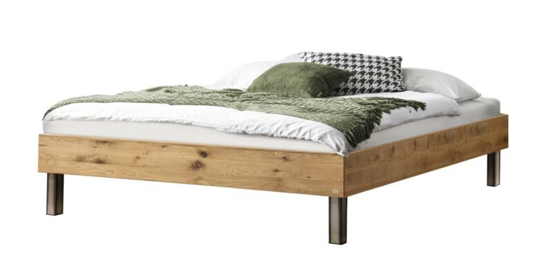 Bett Senza Hasena Eiche massivholz 180x200 cm Grau/Silber / Braun