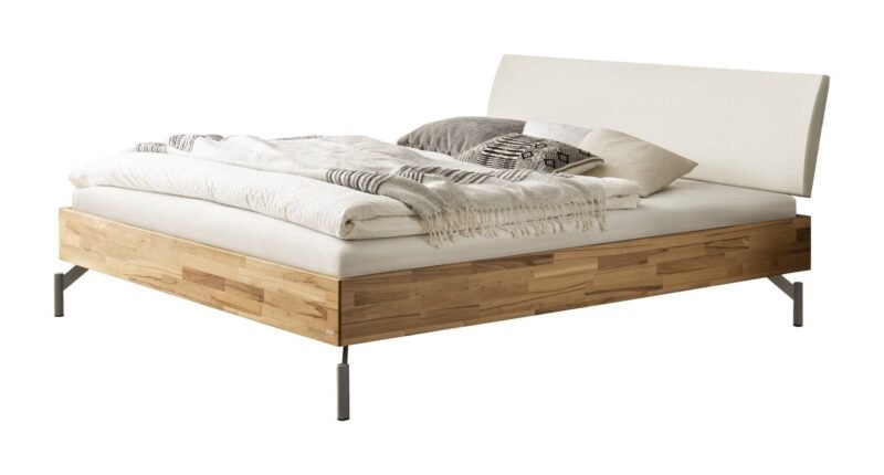 Bett Parete Hasena Buche herz rot massiv aus holz 323-Kul white 90x200 cm Grau / Weiß / Braun