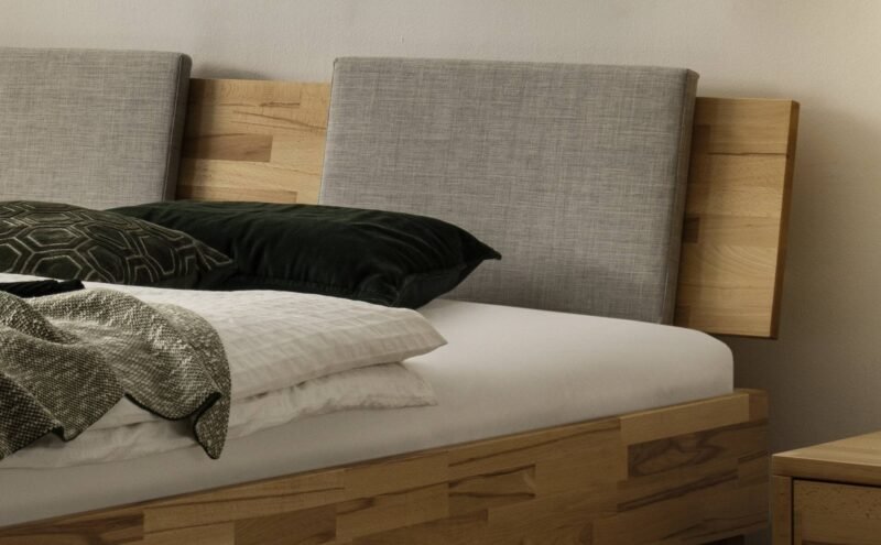 Bett Piemonte Hasena Buche herz rot massiv aus holz 335-Pepe grey 200x200 cm Grau / Braun - Bild 2