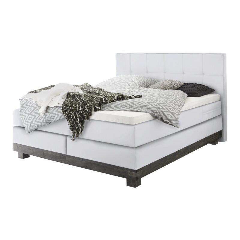 Boxspring bett Boston Hasena 140x200 cm, Weiß / Grau