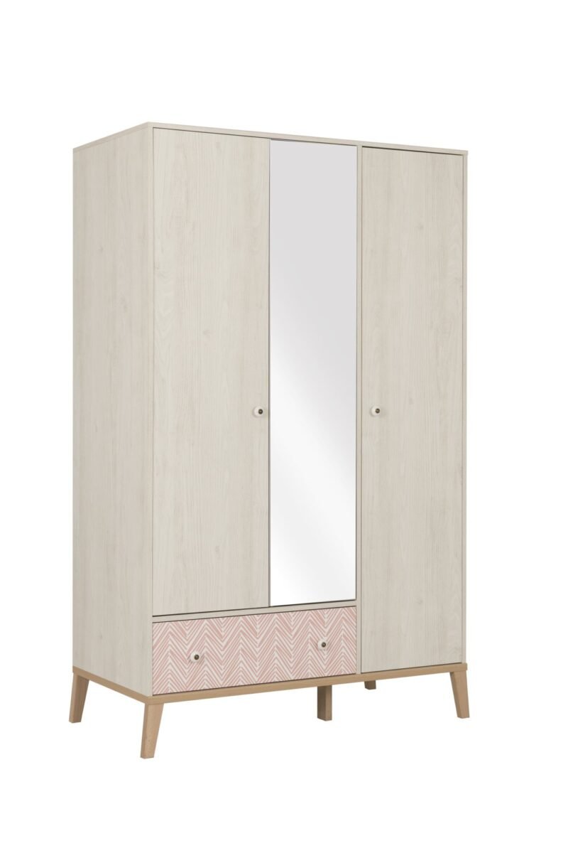 Armoire 3 portes 1 tiroir ALIKA Châtaignier blanchi Blanc 126x58 – Image 2