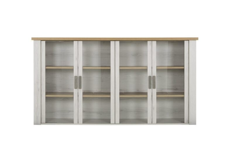 Vitrine 4 glastüren, um Sideboard MANOSQUE Eiche Helvezia gebleicht