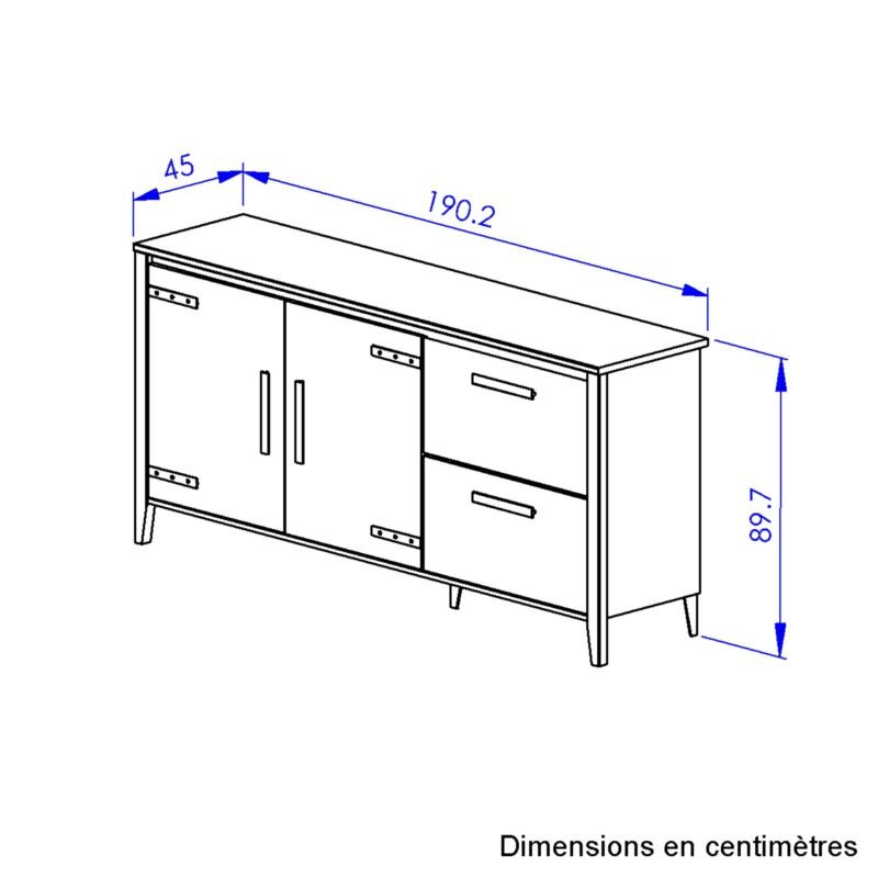 Buffet 2 portes 2 tiroirs L190 CORK Chêne doré Beige – Image 4