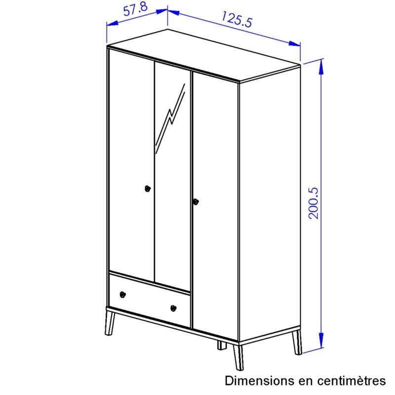 Armoire 3 portes 1 tiroir ALIKA Châtaignier blanchi Blanc 126x58 – Image 7