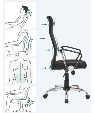 Songmics Chaise de bureau avec rembourrage et accoudoirs, noir 5