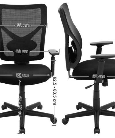 Songmics Chaise de bureau avec dossier résille et accoudoirs, noir 1