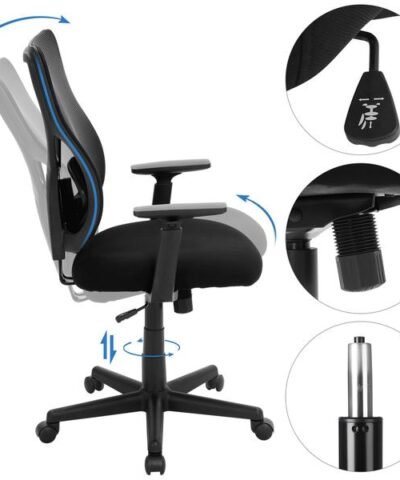 Songmics Chaise de bureau avec dossier résille et accoudoirs, noir 3