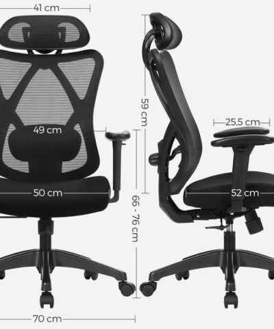 Songmics Chaise de bureau avec appuie-tête et accoudoirs, noir 4