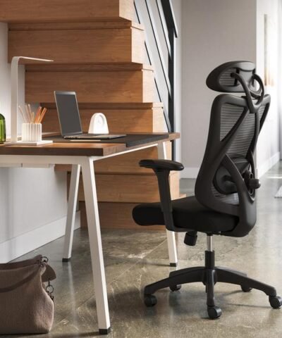 Songmics Chaise de bureau avec appuie-tête et accoudoirs, noir 5