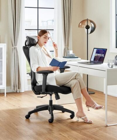 Songmics Chaise de bureau avec appuie-tête et accoudoirs, noir 6