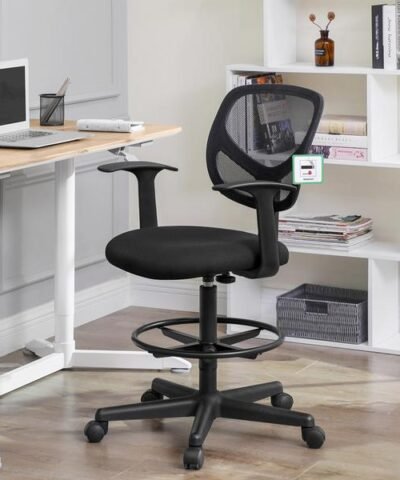 Songmics Chaise de bureau avec accoudoirs et piétement, noir 5