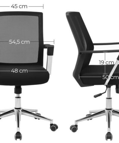 Songmics Chaise de bureau avec dossier résille et accoudoirs, noir 1