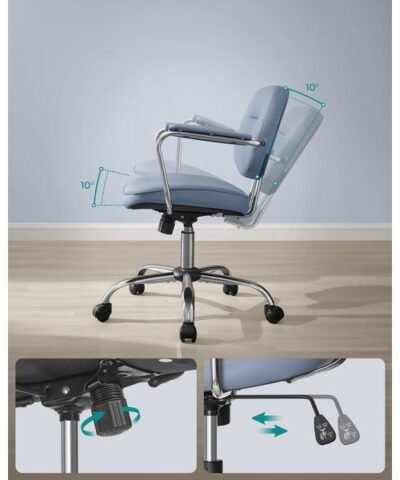 Songmics Chaise de bureau avec dossier rembourré et accoudoirs, Bleu 3