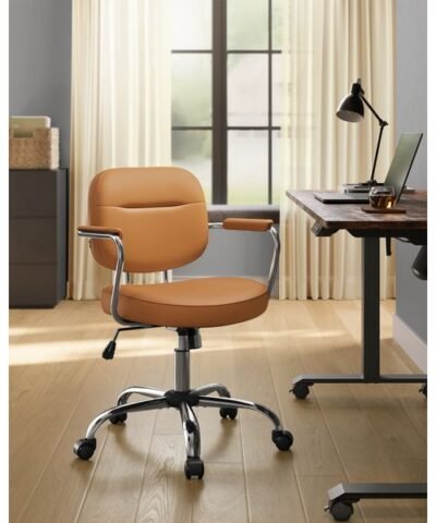 Songmics Chaise de bureau avec dossier rembourré et accoudoirs, Marron caramel 3