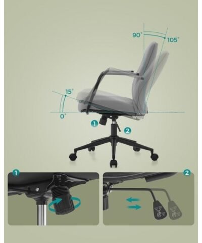 Songmics Chaise de bureau avec dossier rembourré et accoudoirs, Gris 1