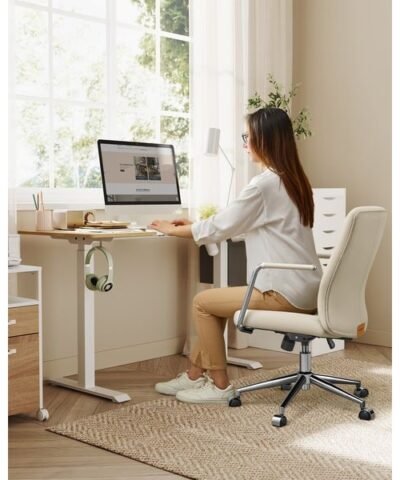 Songmics Chaise de bureau avec dossier rembourré et accoudoirs, Beige 6