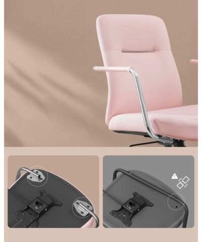 Songmics Chaise de bureau avec dossier rembourré et accoudoirs, Rose 3